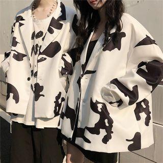Cow-print Long-sleeve Lapel Collar Blazer