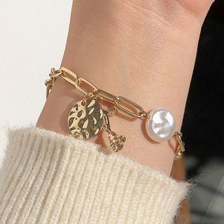 Faux Pearl Alloy Bracelet Gold - One Size