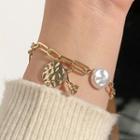 Faux Pearl Alloy Bracelet Gold - One Size