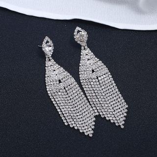 Rhinestone Fringed Earring 1 Pair - White & Gold - One Size