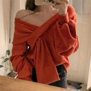Off-shoulder Twist-front Sweatshirt