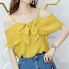 Short-sleeve Cold Shoulder Bow Top