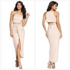 Set: Faux Suede Camisole Top + Front Slit Maxi Skirt