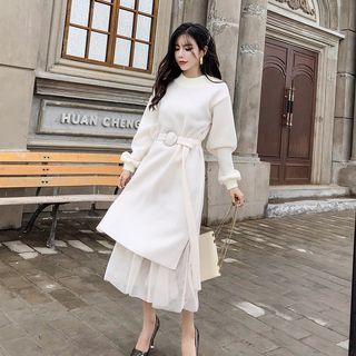 Set: Long Sweatshirt + Midi A-line Mesh Skirt