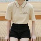 Lettering Short-sleeve Polo Shirt As Shown In Figure - One Size