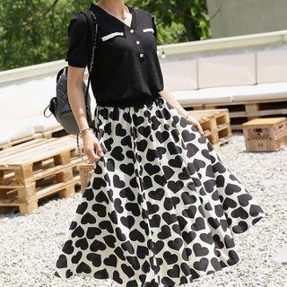 Heart Pattern Long Full Skirt