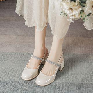 Chunky Heel Rhinestone Strap Mary Jane Shoes