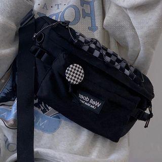 Check Panel Nylon Belt Bag