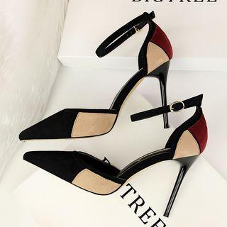 Color Block Ankle Strap Pointed Pumps