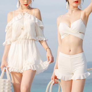 Set: Spaghetti Strap Dress + Bikini Top + Bottom