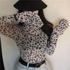 Turtleneck Leopard Long-sleeve Top As Shown In Figure - One Size