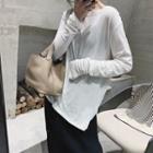 Asymmetric Long-sleeve T-shirt White - One Size