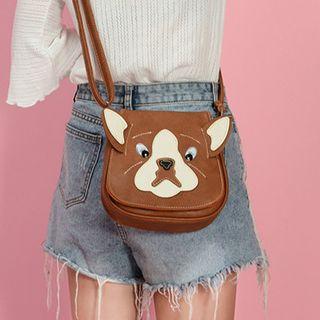 Dog Applique Faux Leather Crossbody Bag