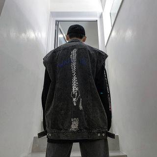 Skull Print Denim Vest