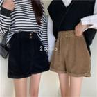 Elastic High-waist Corduroy A-line Shorts