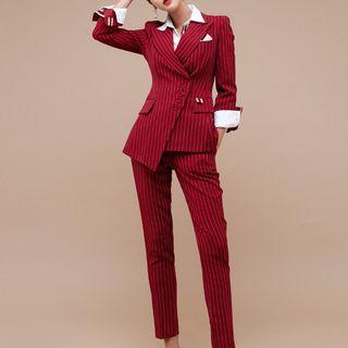 Set: Striped Slim-fit Blazer + Dress Pants