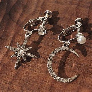 Non-matching Rhinestone Crescent & Star Drop Earring