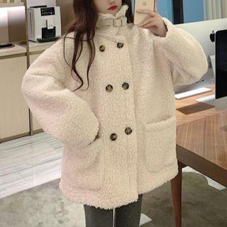 Buckled Double-breasted Fleece Jacket Off-white - One Size