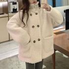 Buckled Double-breasted Fleece Jacket Off-white - One Size