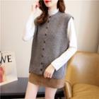 Lettering Button-up Sweater Vest Gray - One Size