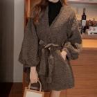 Puff-sleeve Faux Shearling Tie-front Jacket