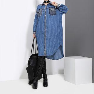 Striped Shirt Skirt Blue - One Size