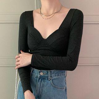 Long-sleeve Padded Plain T-shirt