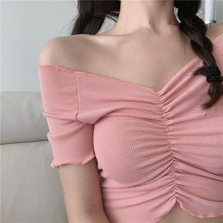 Boatneck Ruched Crop T-shirt