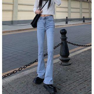 Mid Rise Washed Flared Jeans