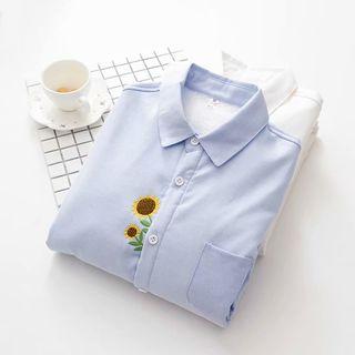 Flower Embroidered Fleece-lined Shirt