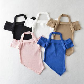 Short-sleeve Off-shoulder Irregular Fitted Top