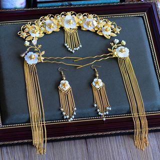 Fringed Floral Hair Pin Earring Set