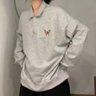Butterfly Embroidered Collared Sweatshirt