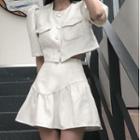 Short-sleeve Button-up Cropped Blouse / Mini A-line Skirt