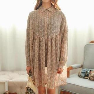 Floral Print Shirt Dress Beige - One Size