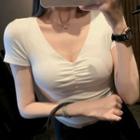 Short-sleeve V-neck Padded Top