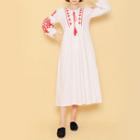 Tie-front Embroidered-detail Long Dress