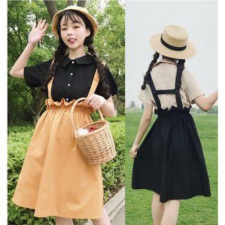 Short-sleeve Shirt / Suspender A-line Skirt