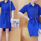Tie Neck Short-sleeve Shirt Dress