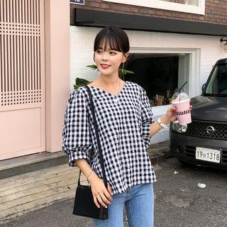 Tie-back Gingham Blouse