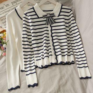 Tie-accent Button-down Knit Top