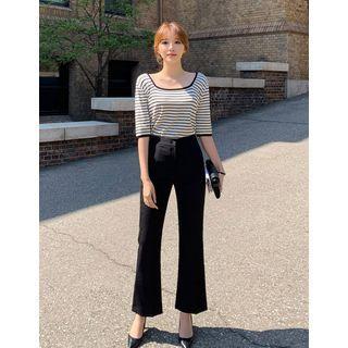 Square-neck Striped Ringer Top