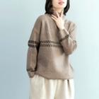 Turtleneck Contrast-trim Sweater Dark Gray - One Size