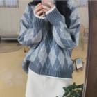 Argyle Pattern Oversize Sweater