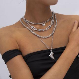 Alloy Boot Pendant Layered Choker Necklace 0581 - Set - Silver - One Size