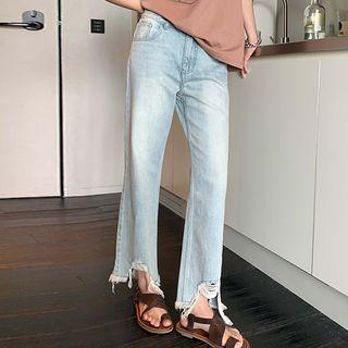 Frayed-hem Straight Leg Jeans