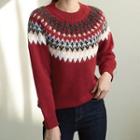 Round -neck Nordic-pattern Sweater