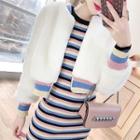 Striped Long-sleeve Knit Dress / Zip Jacket / Set