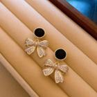 Bow Rhinestone Alloy Dangle Earring 1 Pair - Silver & Black - One Size