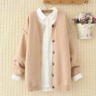 Plain Round Neck Knit Cardigan